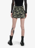 Green Camouflage Zipper Cargo Skirt