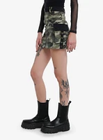 Green Camouflage Zipper Cargo Skirt