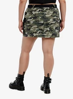 Green Camouflage Zipper Cargo Skirt Plus