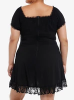 Daisy Street Black Lace Trim Corset Mini Dress Plus