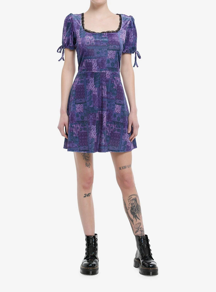 Social Collision Purple & Blue Patchwork Velvet Dress