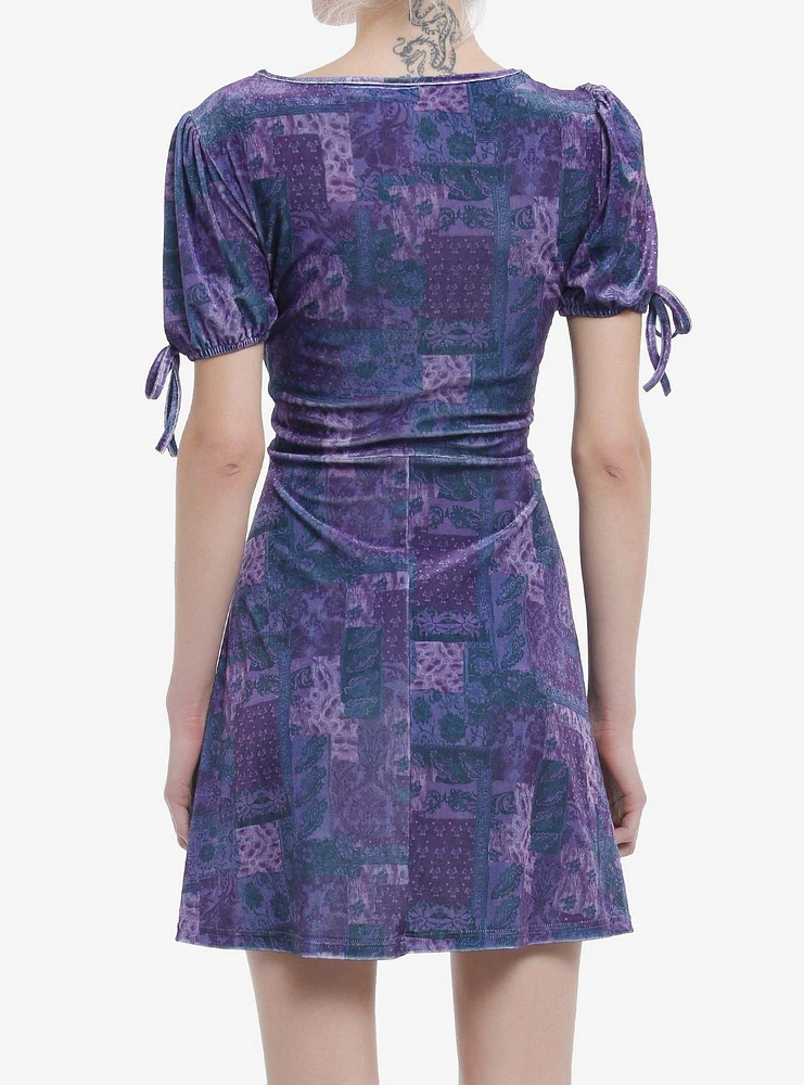 Social Collision Purple & Blue Patchwork Velvet Dress