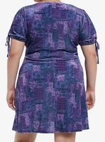 Social Collision Purple & Blue Patchwork Velvet Dress Plus