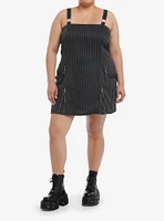 Black Pinstripe Hardware Mini Dress Plus