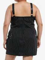 Black Pinstripe Hardware Mini Dress Plus