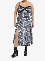 Thorn & Fable Grey Rose Lace Slit Maxi Dress Plus