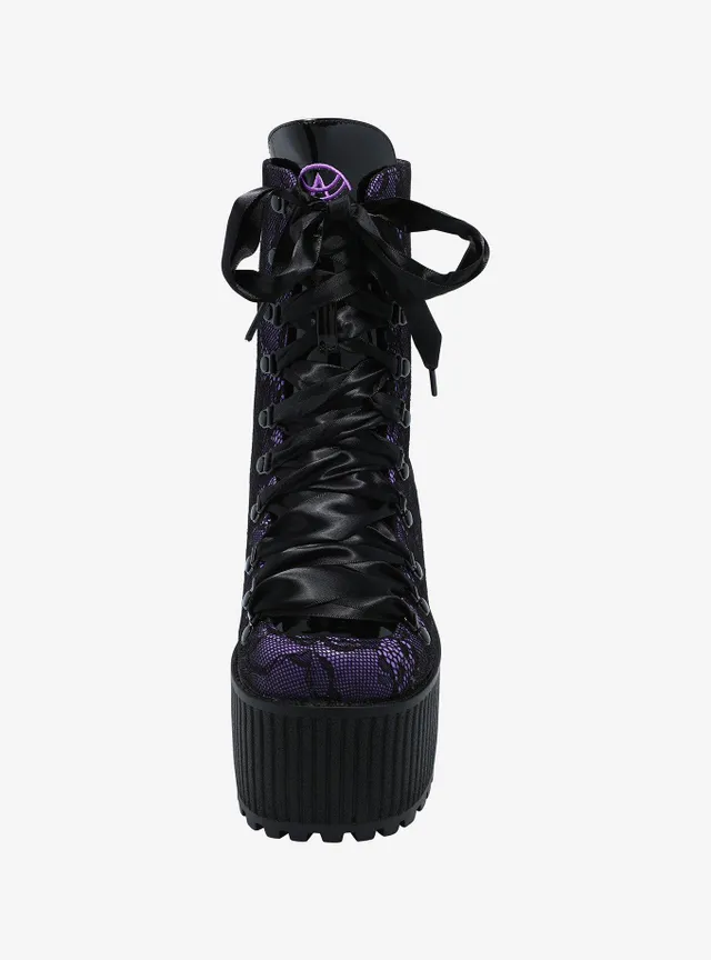 Hot Topic Strange Cvlt Black & Purple Lace Pandora Platform Boots