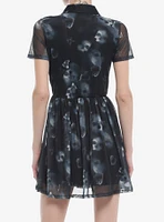 Black Skull Collared Mesh Skater Dress