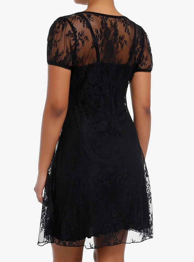 Cosmic Aura Open Front Black Lace Dress