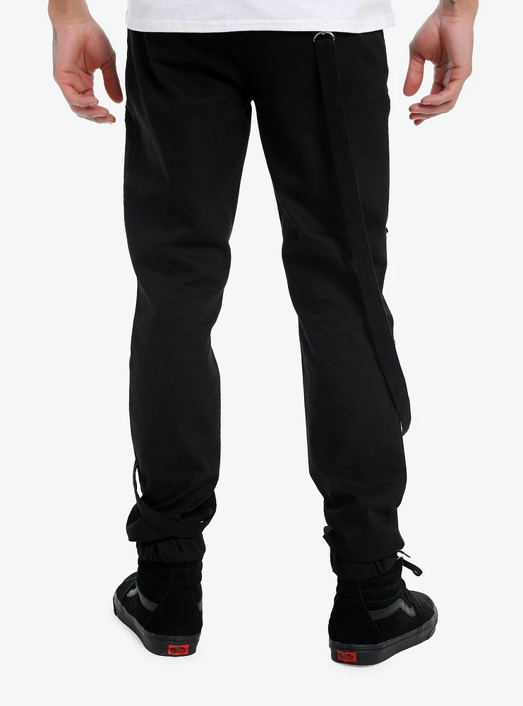 Black Thigh Pocket & Suspender Jogger Pants