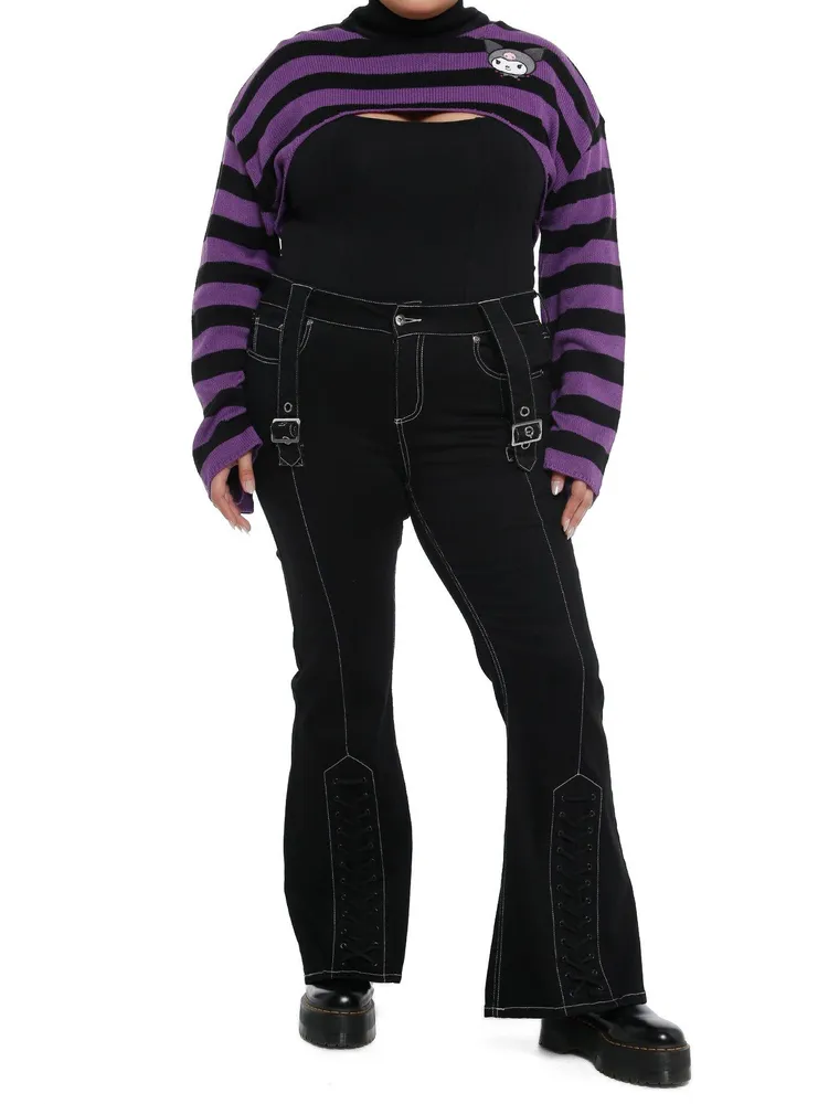 Kuromi Black & Purple Stripe Bolero Girls Crop Shrug Plus