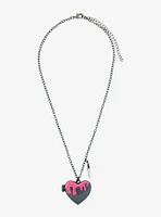 Scream Ghost Face Pink Drip Heart Locket Necklace