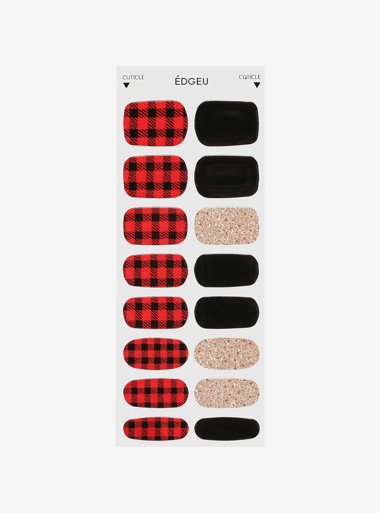 EDGEU Red Blanket Check Gel Nail Strips