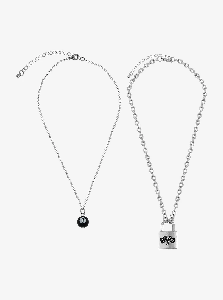 Social Collision® 8 Ball Checkered Flag Necklace Set