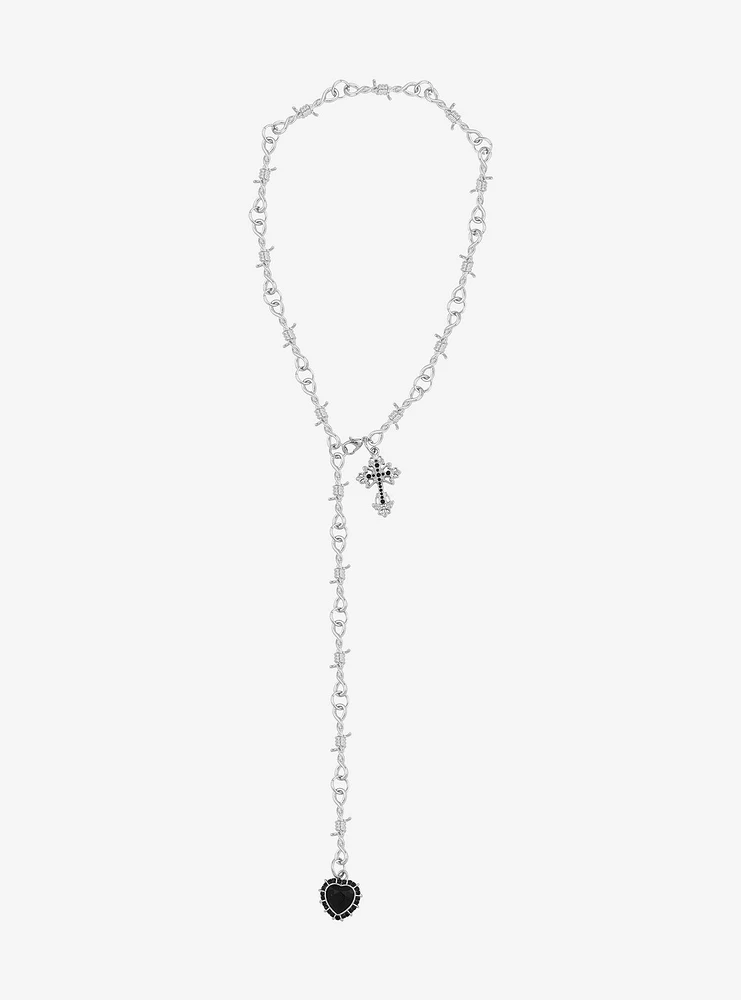 Social Collision® Barbed Wire Cross Lariat Necklace