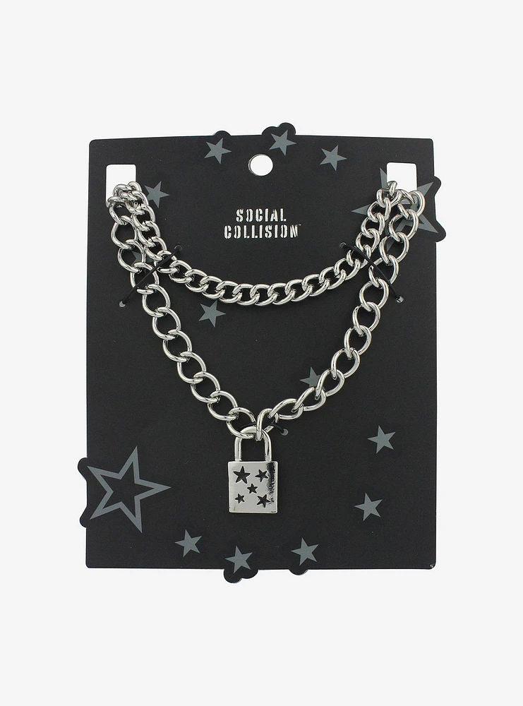 Social Collision Star Padlock Chunky Chain Necklace Set