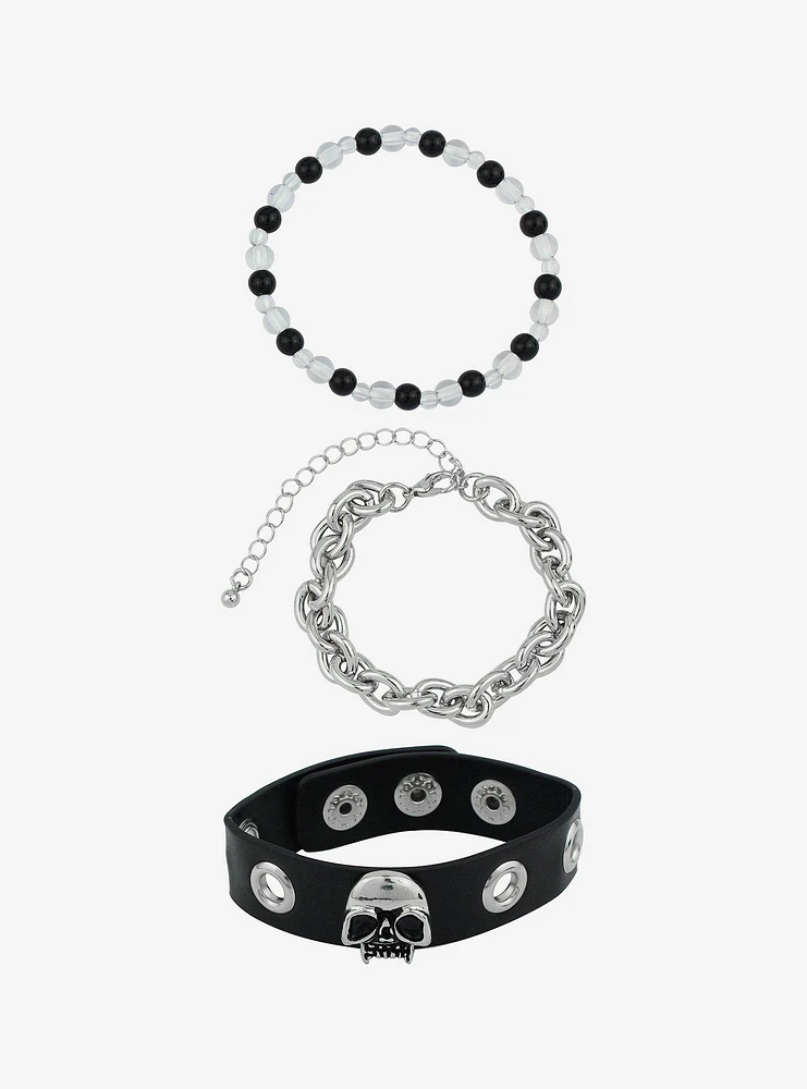 Social Collision® Skull Grommet & Chain Bracelet Set