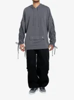 Grey Ruched Oversized Hoodie