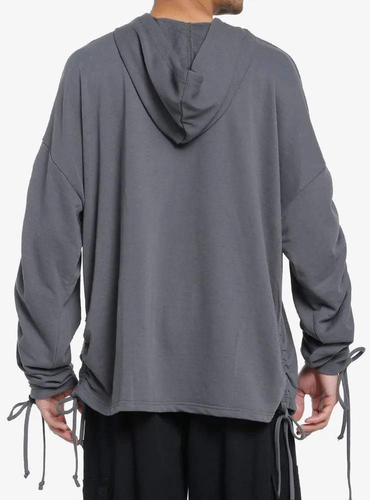 Grey Ruched Oversized Hoodie