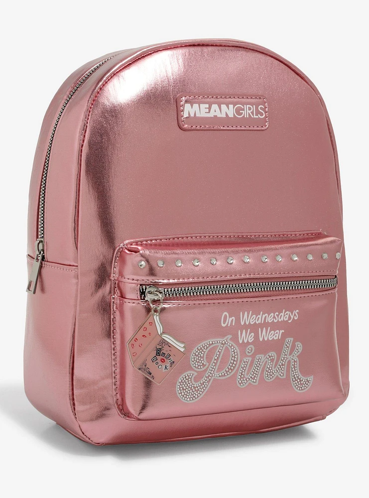 Mean Girls On Wednesdays We Wear Pink Metallic Mini Backpack