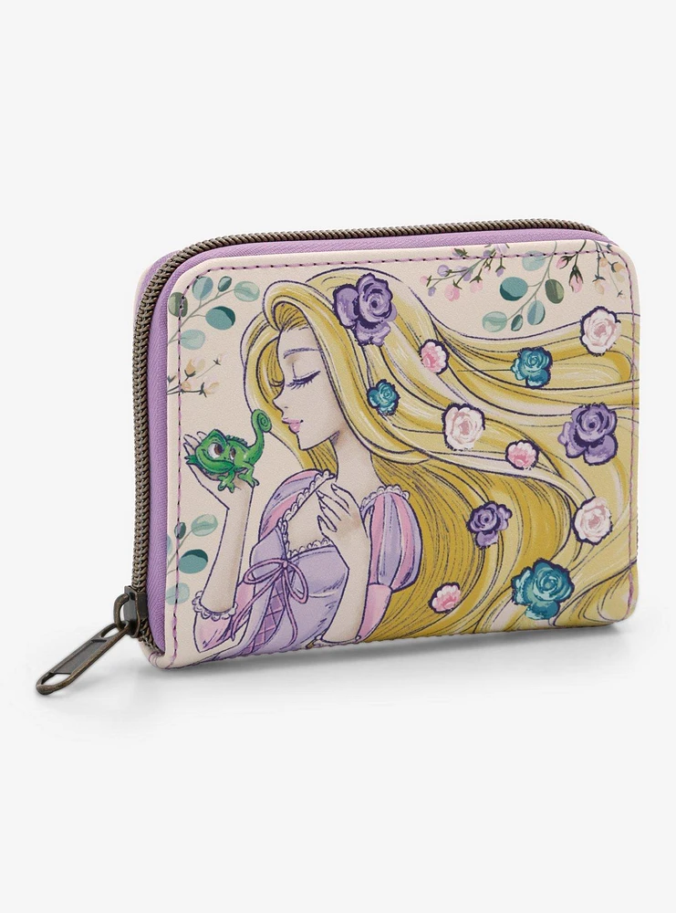 Loungefly Disney Tangled Rapunzel & Pascal Flowers Mini Zipper Wallet