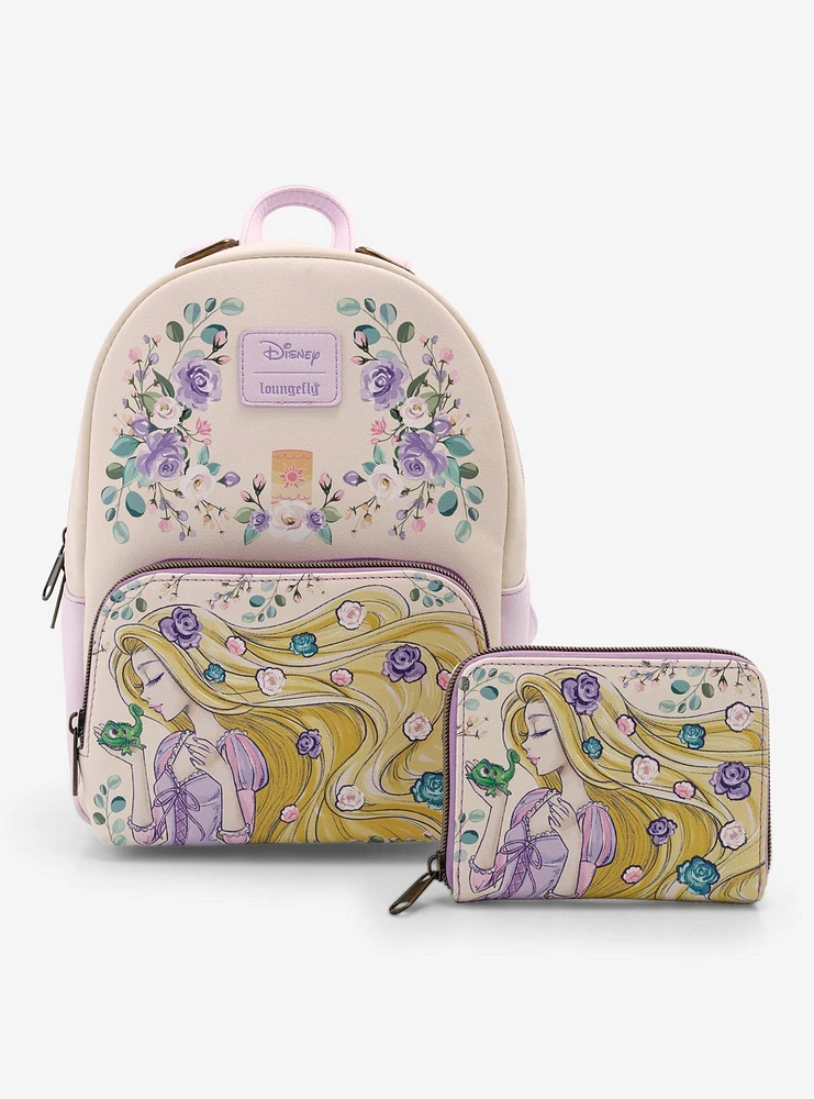 Loungefly Disney Tangled Rapunzel & Pascal Flowers Mini Zipper Wallet