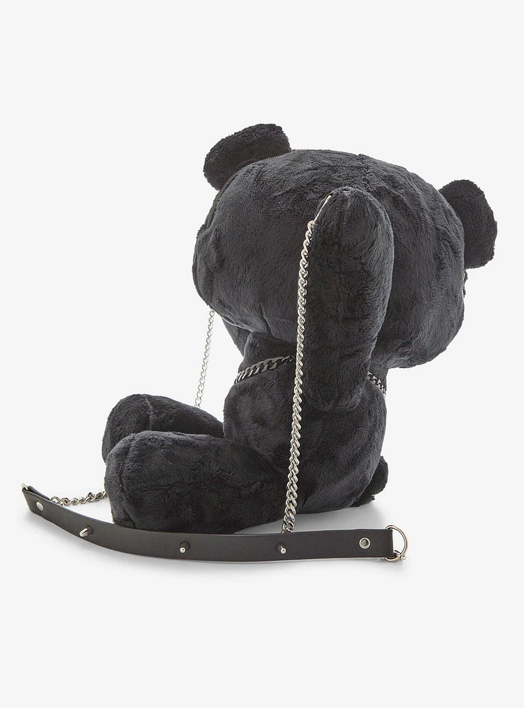 Black Hugging Bear Plush Crossbody Bag