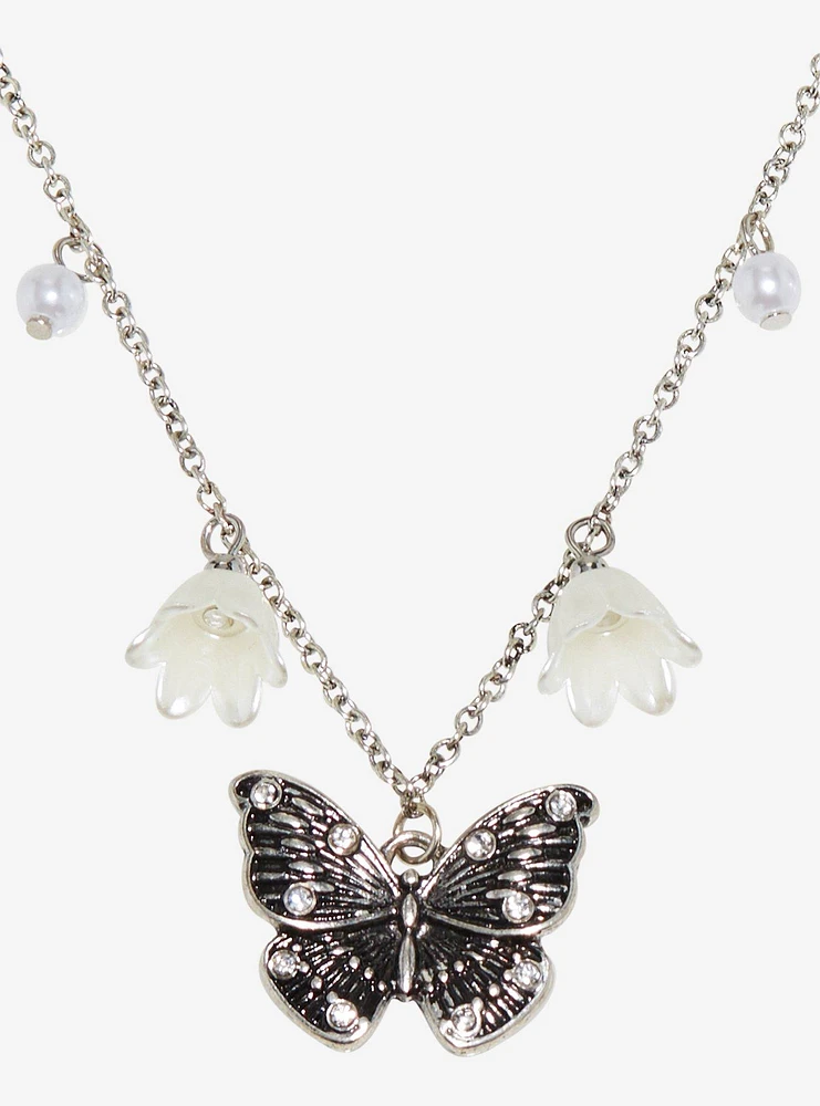 Thorn & Fable Butterfly Flowers Pendant Necklace
