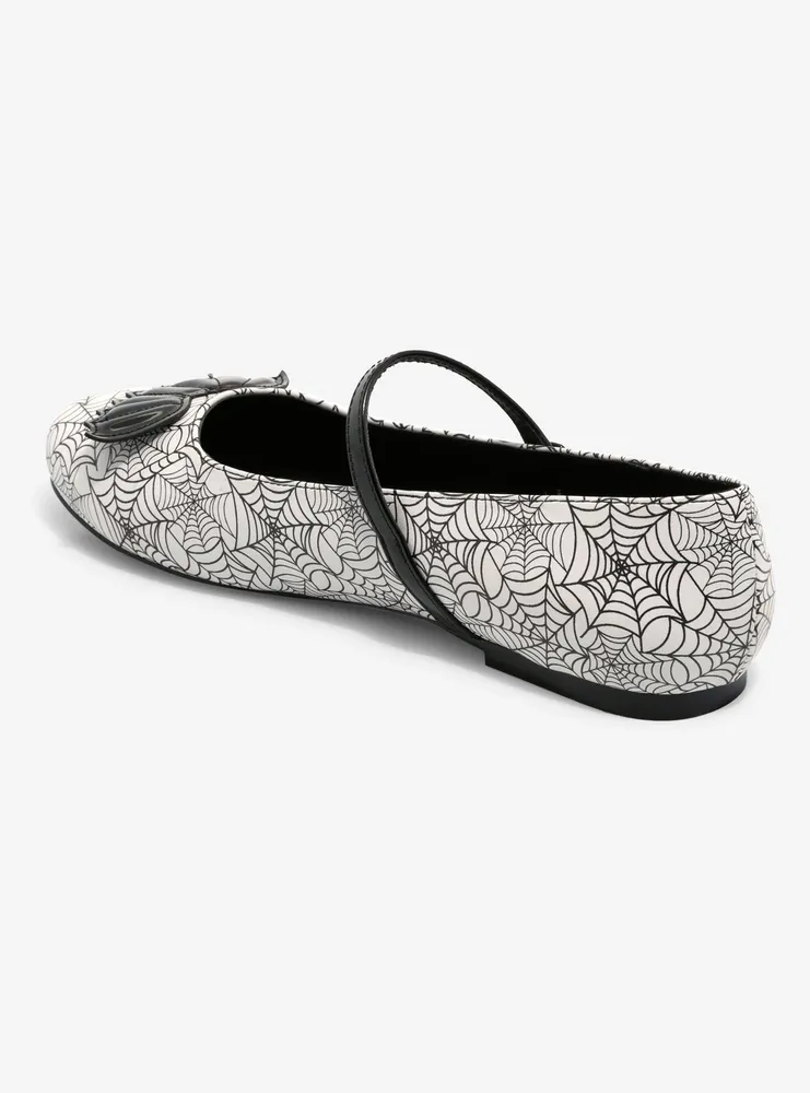 Strange Cvlt Black & White Spiderweb Mary Jane Flats