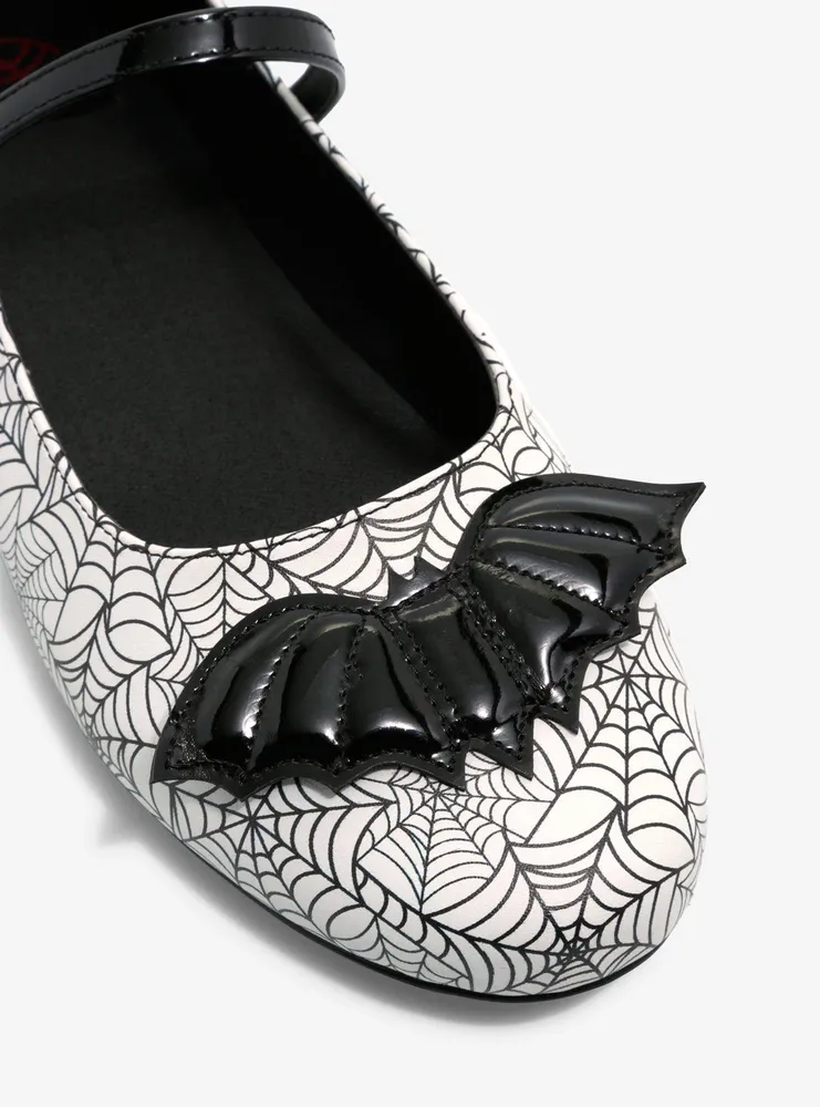 Strange Cvlt Black & White Spiderweb Mary Jane Flats