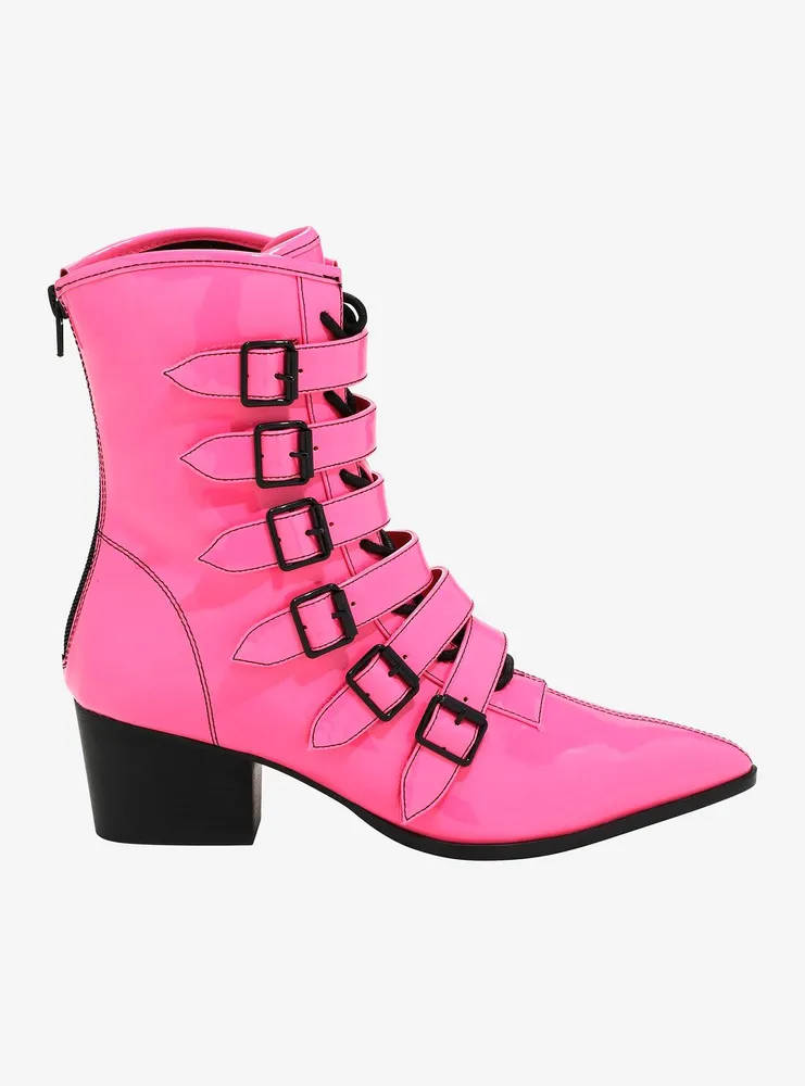 Strange Cvlt Hot Pink Patent Coven Boots