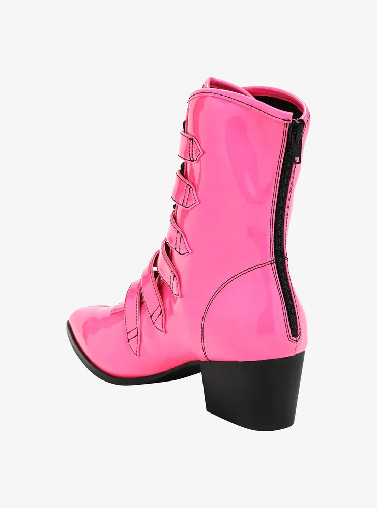 Strange Cvlt Hot Pink Patent Coven Boots