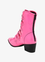 Strange Cvlt Hot Pink Patent Coven Boots