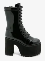 Strange Cvlt Shiny Black Raven Platform Boots