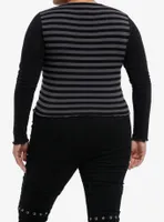 Social Collision® Black & Grey Stripe Star Girls Crop Long-Sleeve Top Plus