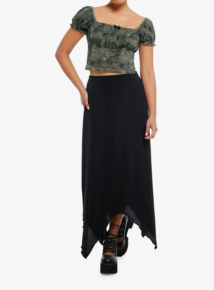 Thorn & Fable Olive Green Fairy Mesh Girls Crop Top