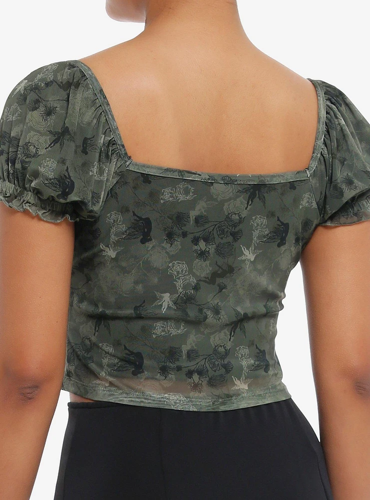 Thorn & Fable Olive Green Fairy Mesh Girls Crop Top