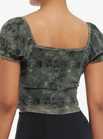 Thorn & Fable Olive Green Fairy Mesh Girls Crop Top