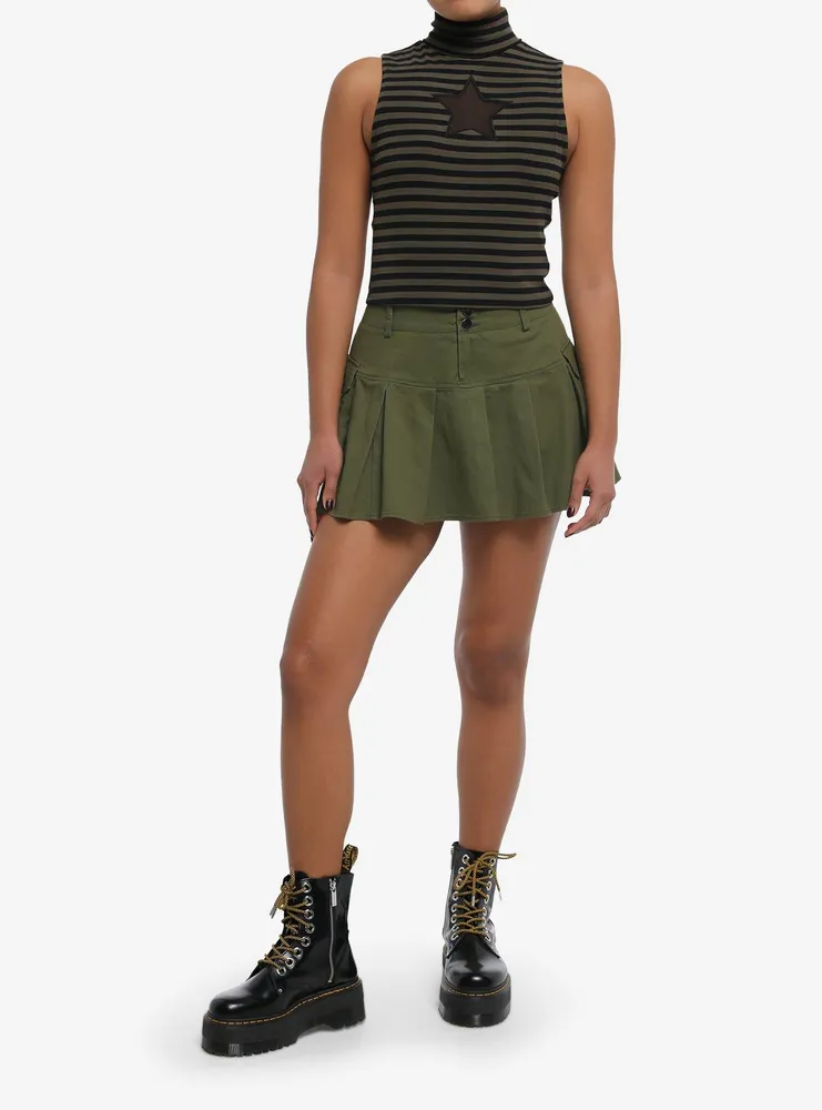 Social Collision® Black & Green Stripe Star Girls Turtleneck Tank Top