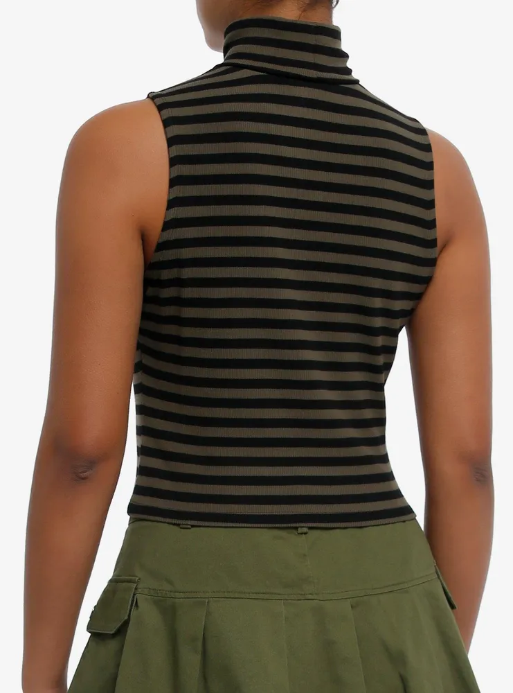 Social Collision® Black & Green Stripe Star Girls Turtleneck Tank Top