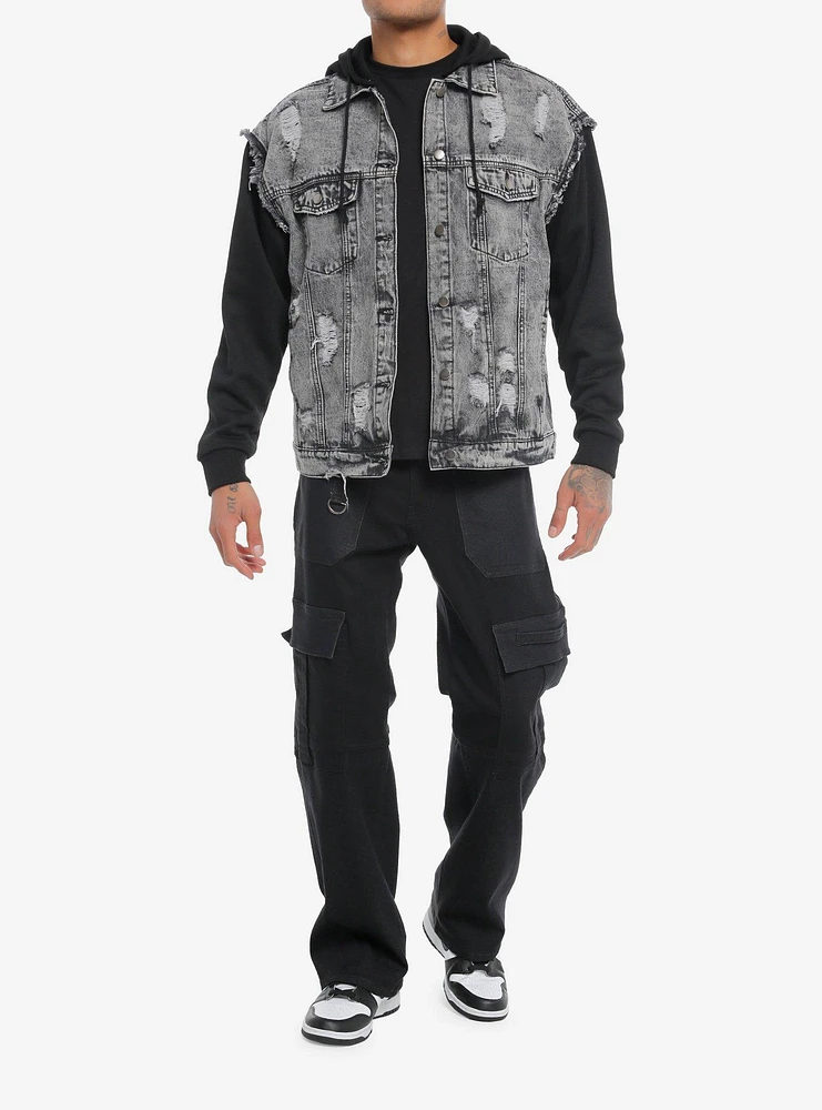 Skull Denim Twofer Hoodie Jacket