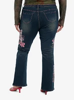 Pink Butterfly Rhinestone Flare Denim Pants Plus