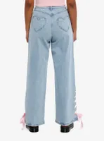 Sweet Society Pink Ribbon Heart Wide Leg Jeans