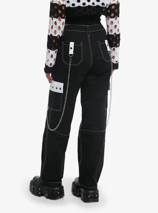 Social Collision Black & Red Grommet Strap Carpenter Pants