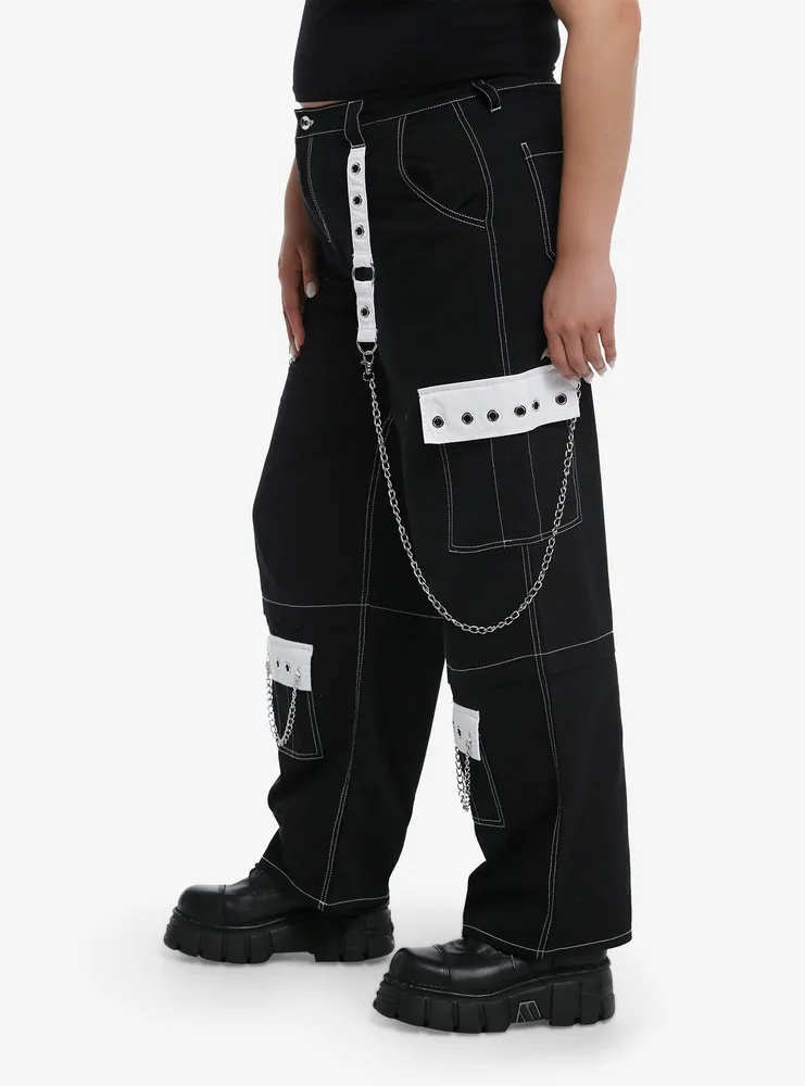 Black & White Grommet Chain Carpenter Pants Plus