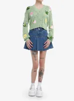 Thorn & Fable Frog Mushroom Flower Girls Crop Tank Top Cardigan Set