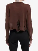 Social Collision® Brown Distressed Girls Crop Sweater