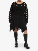 Cosmic Aura Black Cutout Girls Crop Sweater Plus