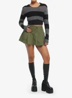 Social Collision® Black & Grey Stripe Girls Crop Knit Sweater