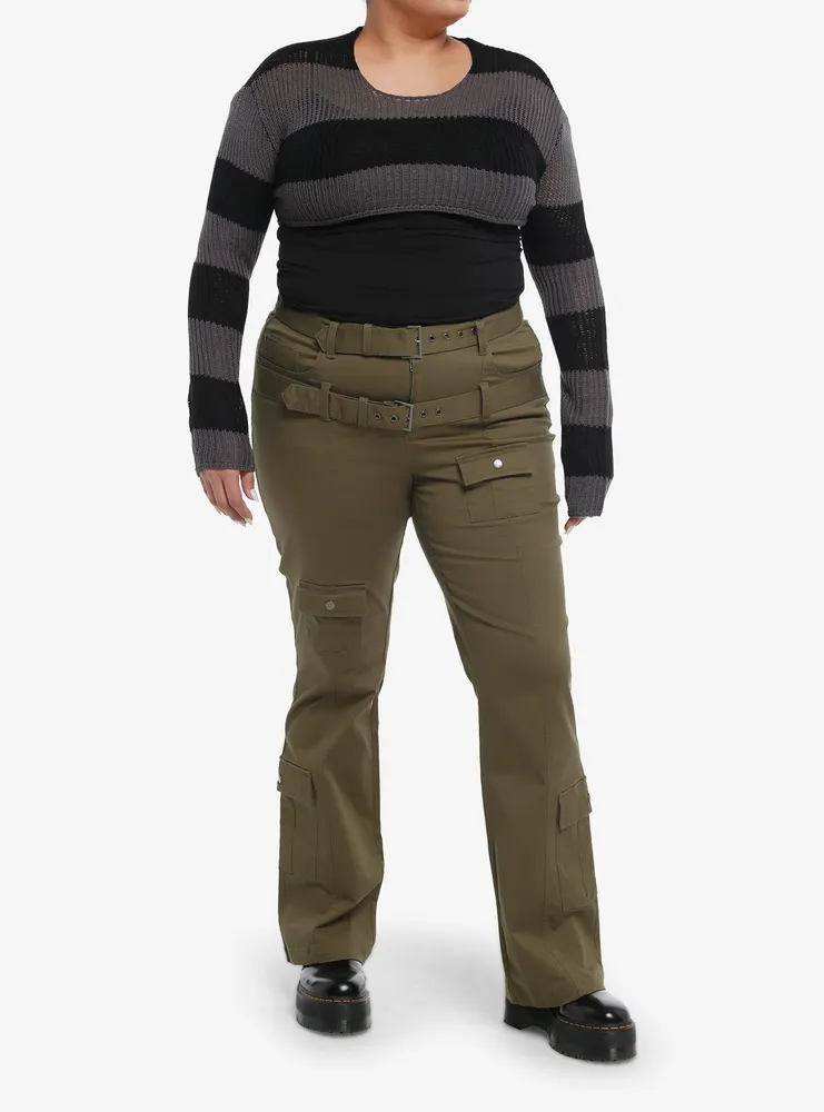 Social Collision® Black & Grey Stripe Girls Crop Knit Sweater Plus